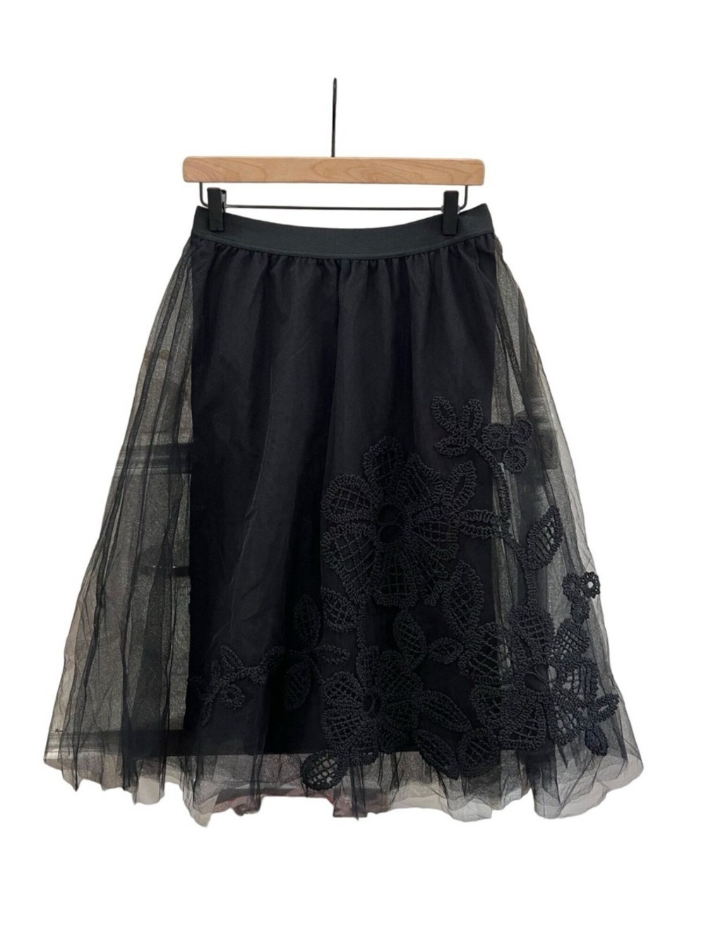 Maeve Fleurs du Nuit A-Line Tulle Skirt in Black